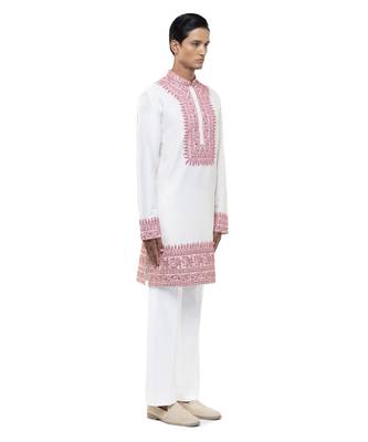 White embroidered silk kurta set 3