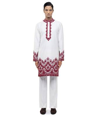 White embroidered silk kurta set 2