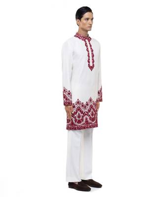 White embroidered silk kurta set 3