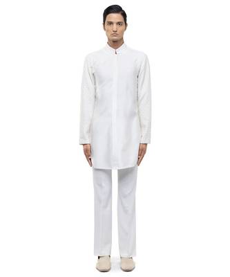 White embroidered silk kurta set 1