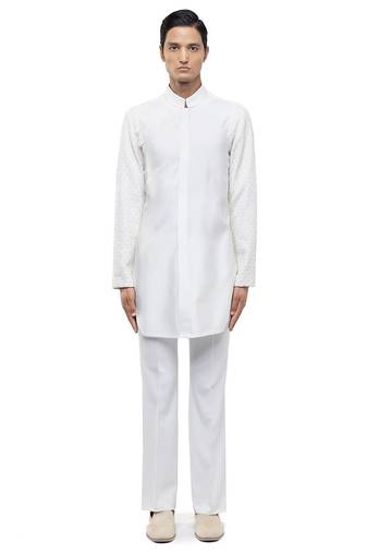 White embroidered silk kurta set