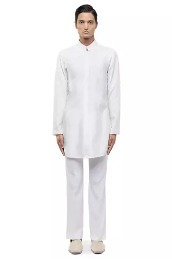 White embroidered silk kurta set