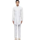 White embroidered silk kurta set