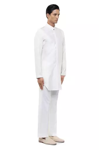 White embroidered silk kurta set