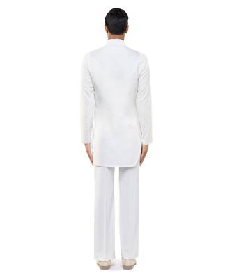 White embroidered silk kurta set 3