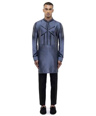 Grey plain silk kurta set 2