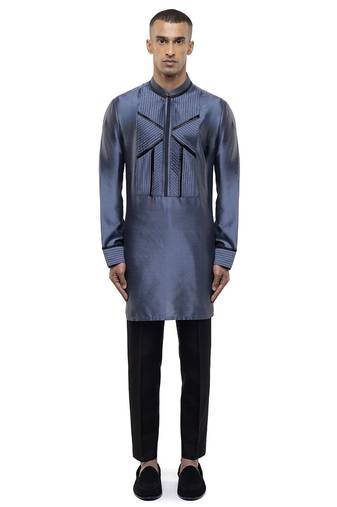 Grey plain silk kurta set