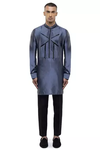 Grey plain silk kurta set