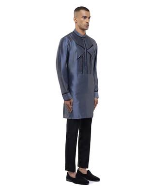 Grey plain silk kurta set 4