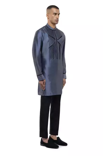 Grey plain silk kurta set