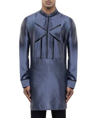 Grey plain silk kurta set 5