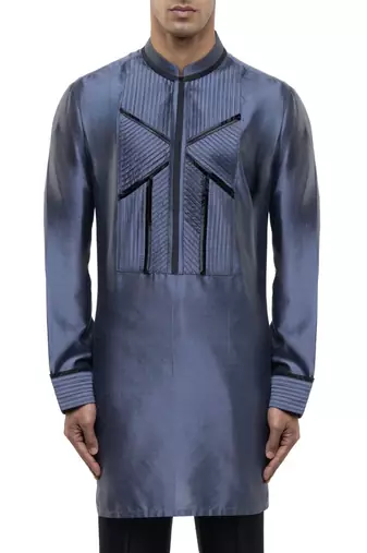 Grey plain silk kurta set