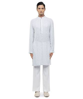 Blue embroidered georgette kurta set 2