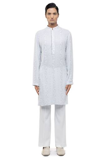 Blue embroidered georgette kurta set