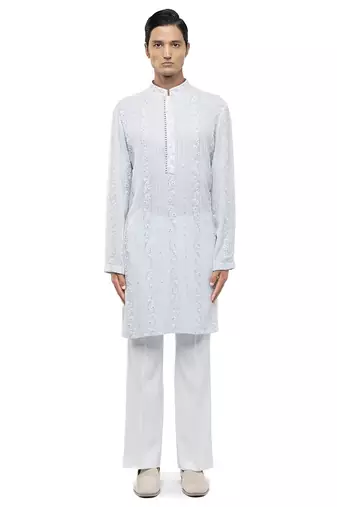 Blue embroidered georgette kurta set