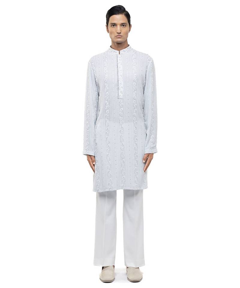Blue embroidered georgette kurta set