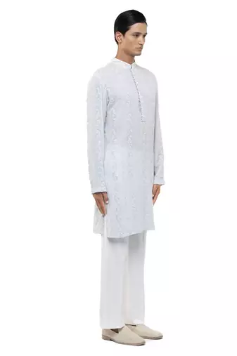 Blue embroidered georgette kurta set
