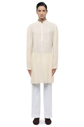 Yellow embroidered georgette kurta set