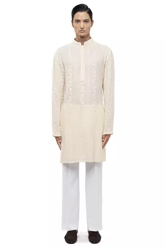 Yellow embroidered georgette kurta set