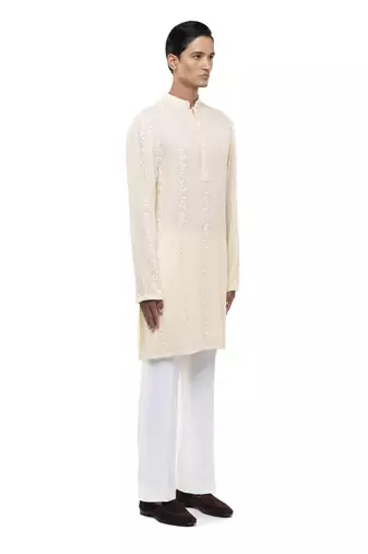 Yellow embroidered georgette kurta set