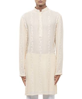 Yellow embroidered georgette kurta set 5