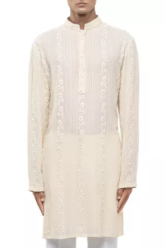 Yellow embroidered georgette kurta set