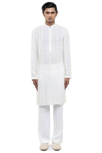 White embroidered georgette kurta set