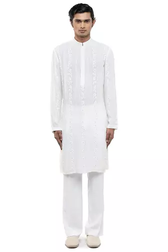 White embroidered georgette kurta set