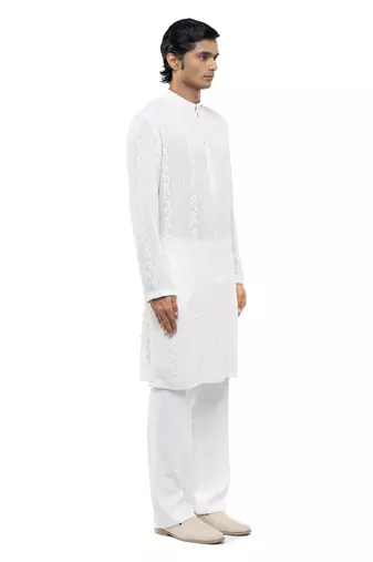 White embroidered georgette kurta set