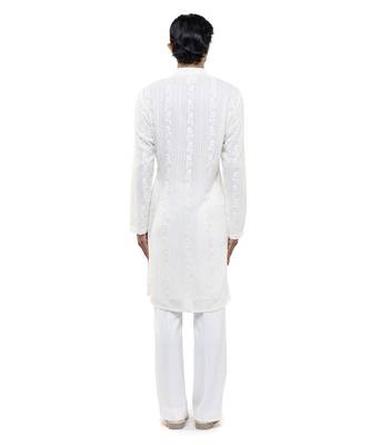White embroidered georgette kurta set 4