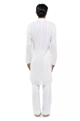 White embroidered georgette kurta set