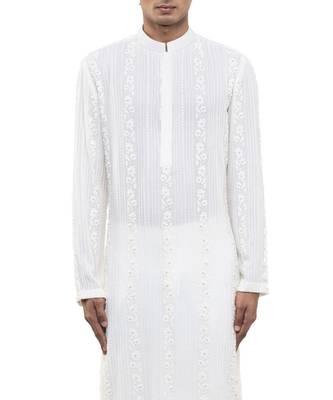 White embroidered georgette kurta set 5