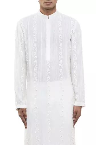 White embroidered georgette kurta set