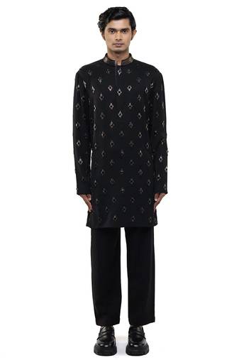 Black embroidered cotton kurta set