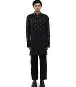Black embroidered cotton kurta set