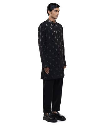 Black embroidered cotton kurta set 2