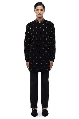 Black embroidered cotton kurta set