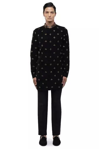 Black embroidered cotton kurta set