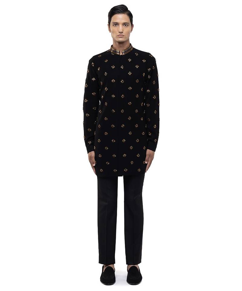 Black embroidered cotton kurta set