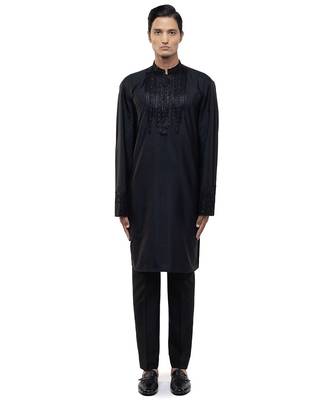 Black embroidered silk kurta set 2