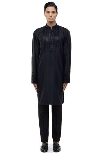 Black embroidered silk kurta set