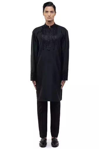 Black embroidered silk kurta set