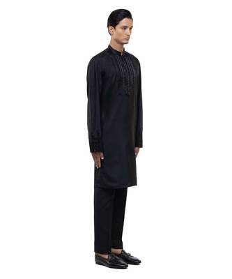 Black embroidered silk kurta set 3