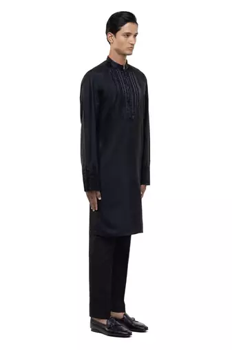 Black embroidered silk kurta set