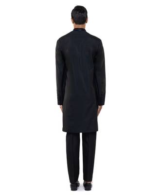 Black embroidered silk kurta set 4