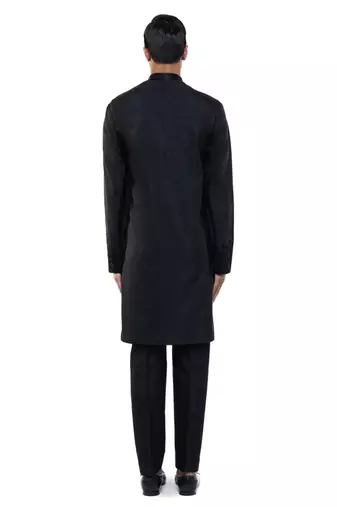 Black embroidered silk kurta set