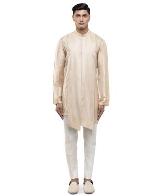 Beige plain linen kurta set 2