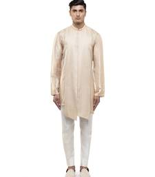 Beige plain linen kurta set