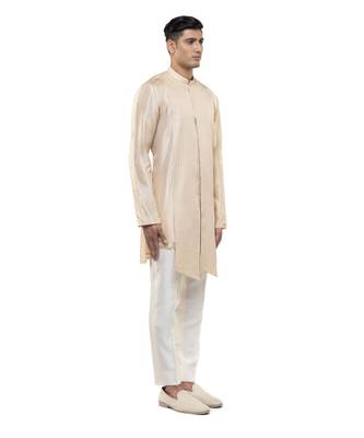 Beige plain linen kurta set 3