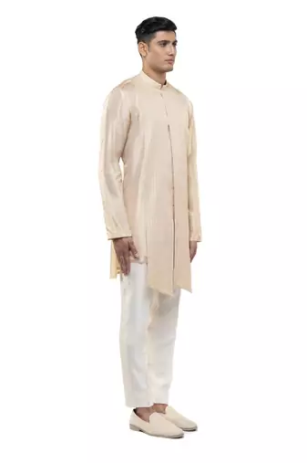 Beige plain linen kurta set